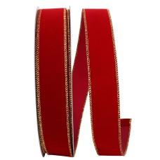 1.5 Inch Scarlet Velvet Wired Ribbon With Gold Edges, 50 Yard Spool (1 Spool) SALE ITEM